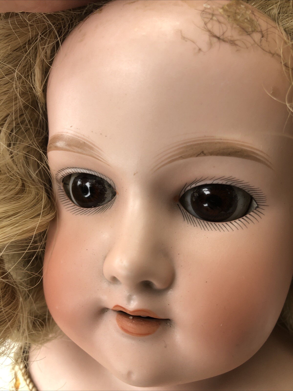 24” Antique Germany Bisque Doll AM Floradora 5 Leather Body Brown SL Eyes #o