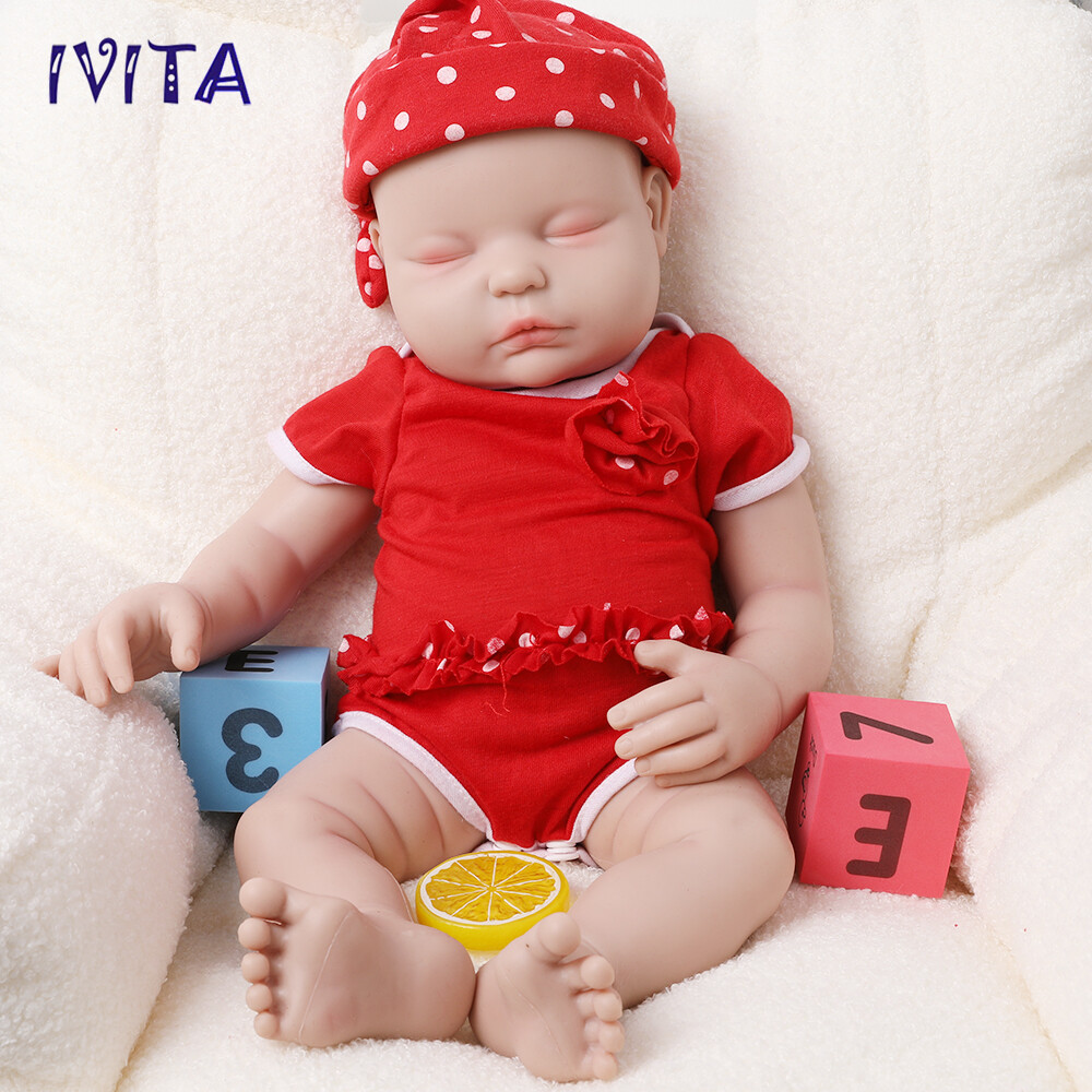 Full Body Soft Silicone 18″ Lifelike Eyes Closed Baby Girl Newborn Doll Gifts