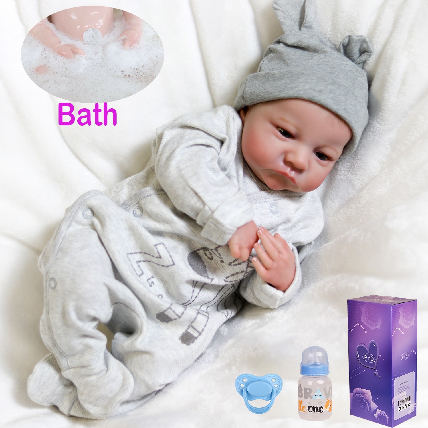 Realistic Reborn Baby Dolls Full Body Vinyl Silicone 18″ Newborn Boy Doll Gift