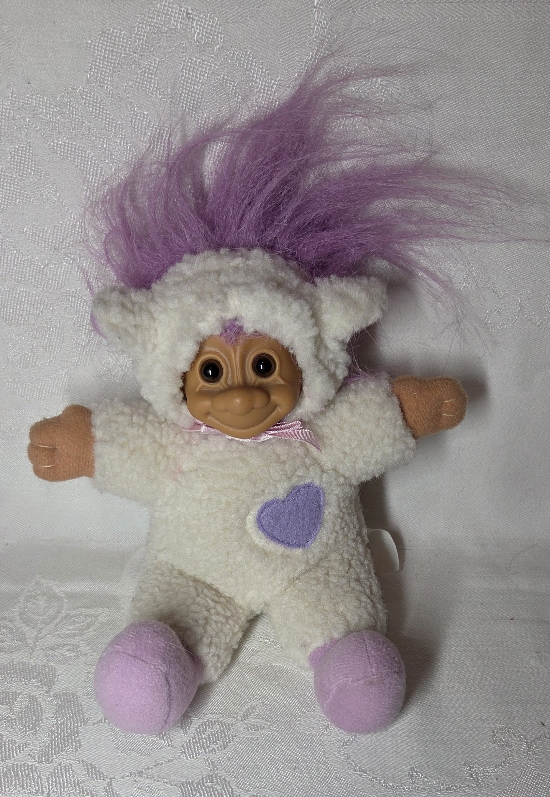 Vintage Russ Troll Doll 8″ Plush Soft Body Easter Lamb Sheep Purple Hair