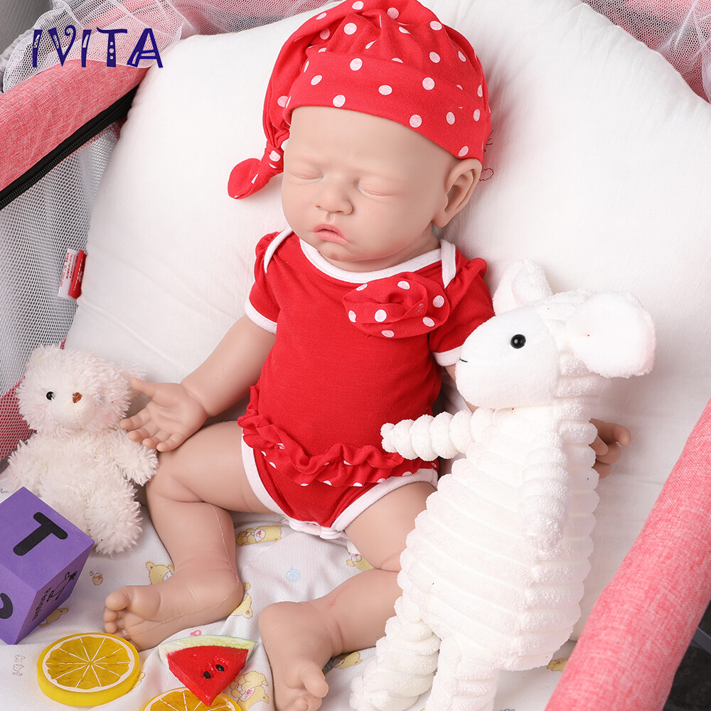 IVITA 17” Full Silicone Baby Doll Girl Realistic Reborn Baby Doll Cute Infant