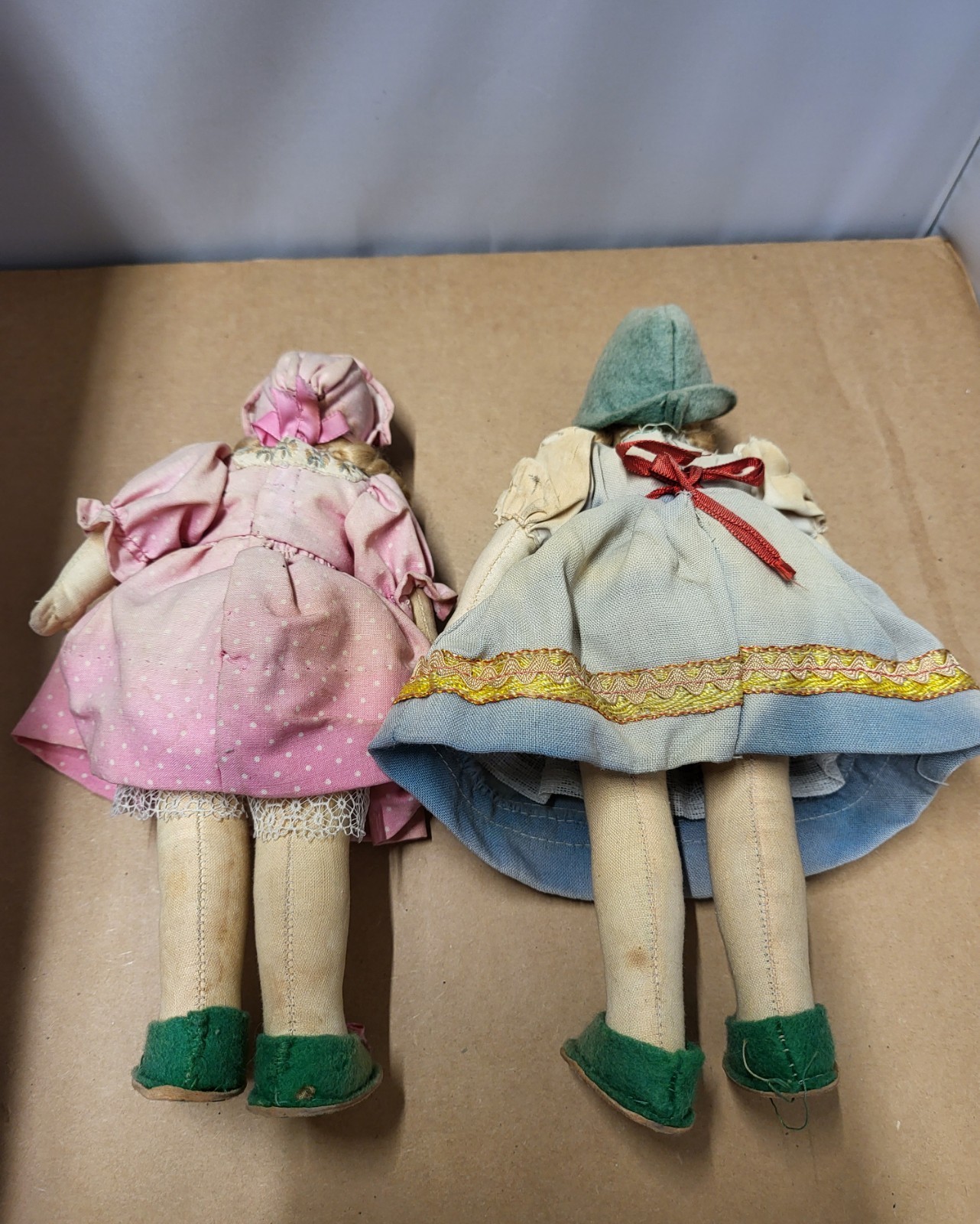 Two Antique Fabric Dolls With Hand Painted Face Possibly German