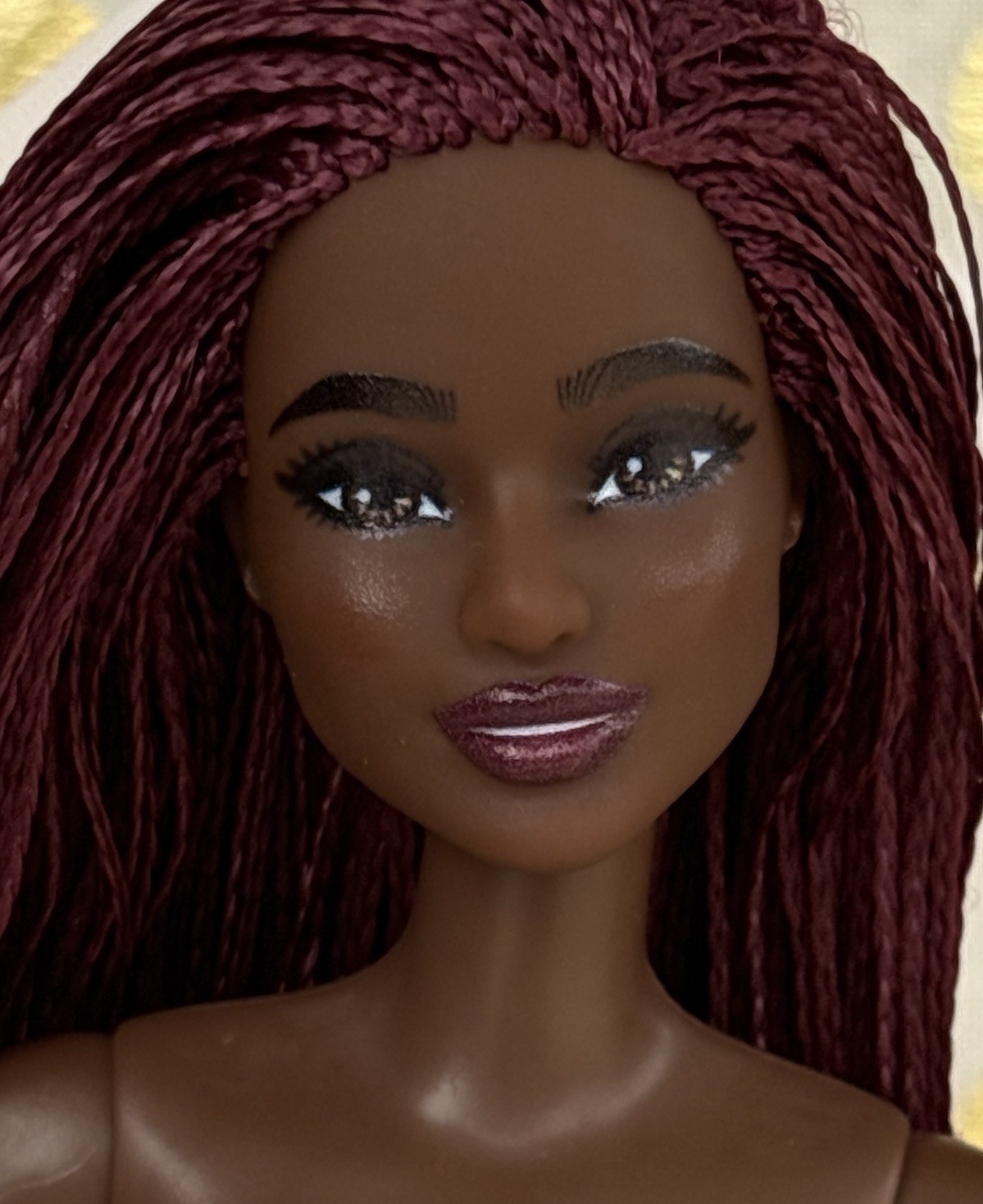 Hybrid JUNE Barbie Doll, AA, Black, Afro, MTM, Articulated Burgundy Braids OOAK