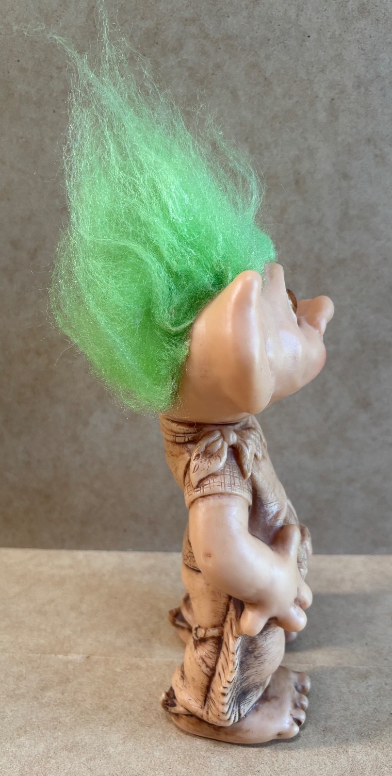 1978 Creative Mfg. Inc. 8″ Sheriff Troll Bank~Green Synthetic Mohair, Amber Eyes