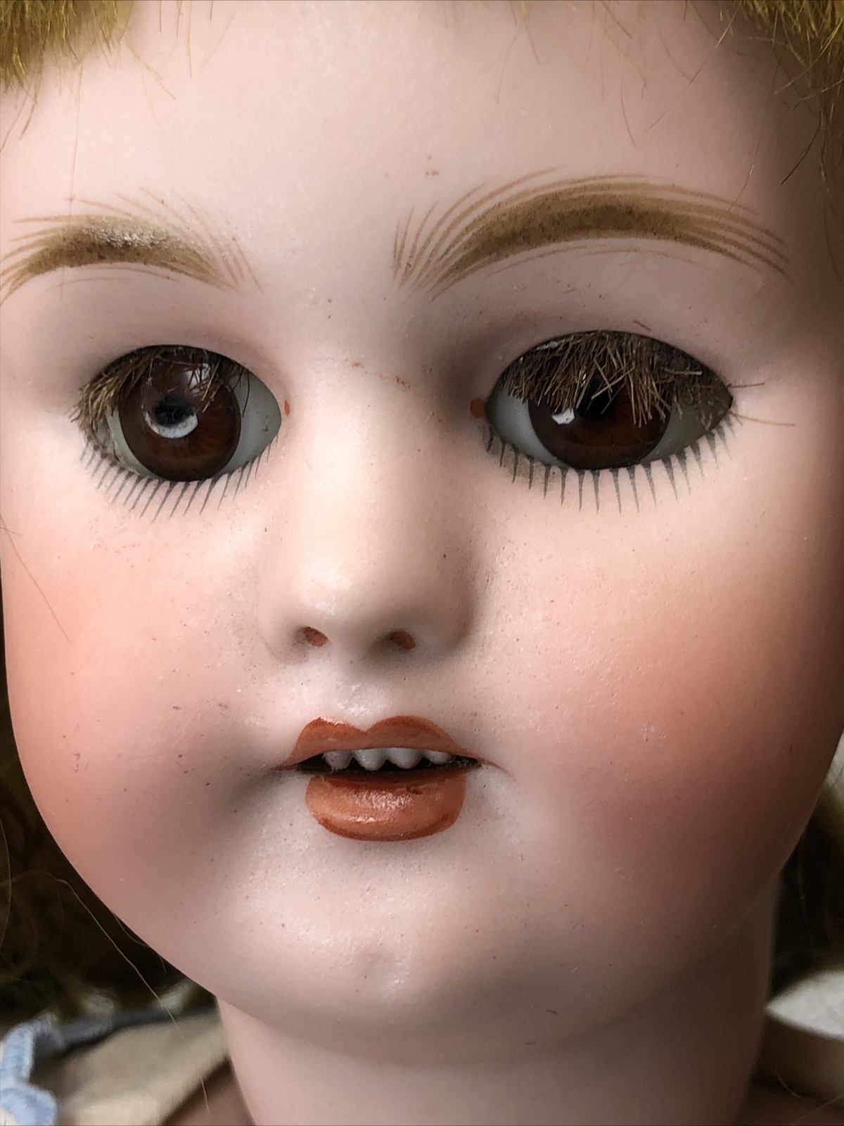 18” Antique German Simon & Halbig 1078 Bisque Doll Leather Kid Body Mohair #SC2