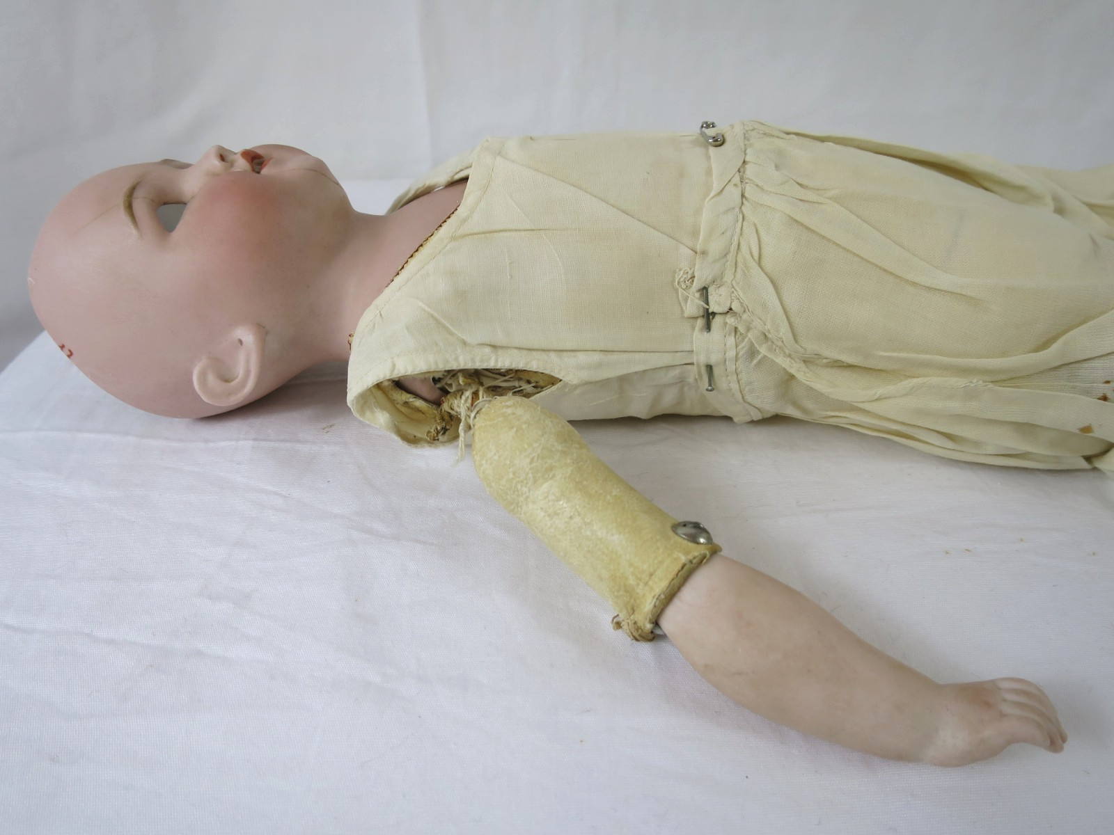 Antique Simon Halbig Bisque Head Leather Body German Doll Needs Repair