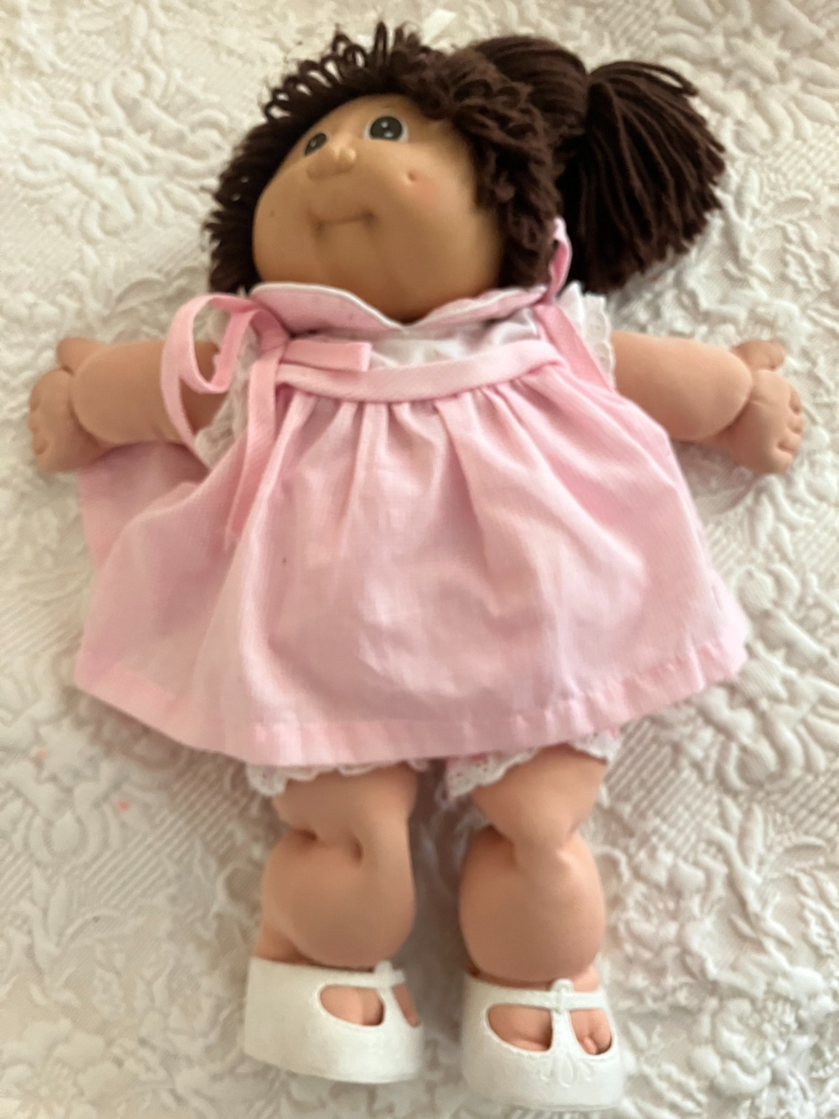 Cabbage Patch Kids Original Doll 1982 -Coleco- Brown Yarn Pigtails, Pink Outfit