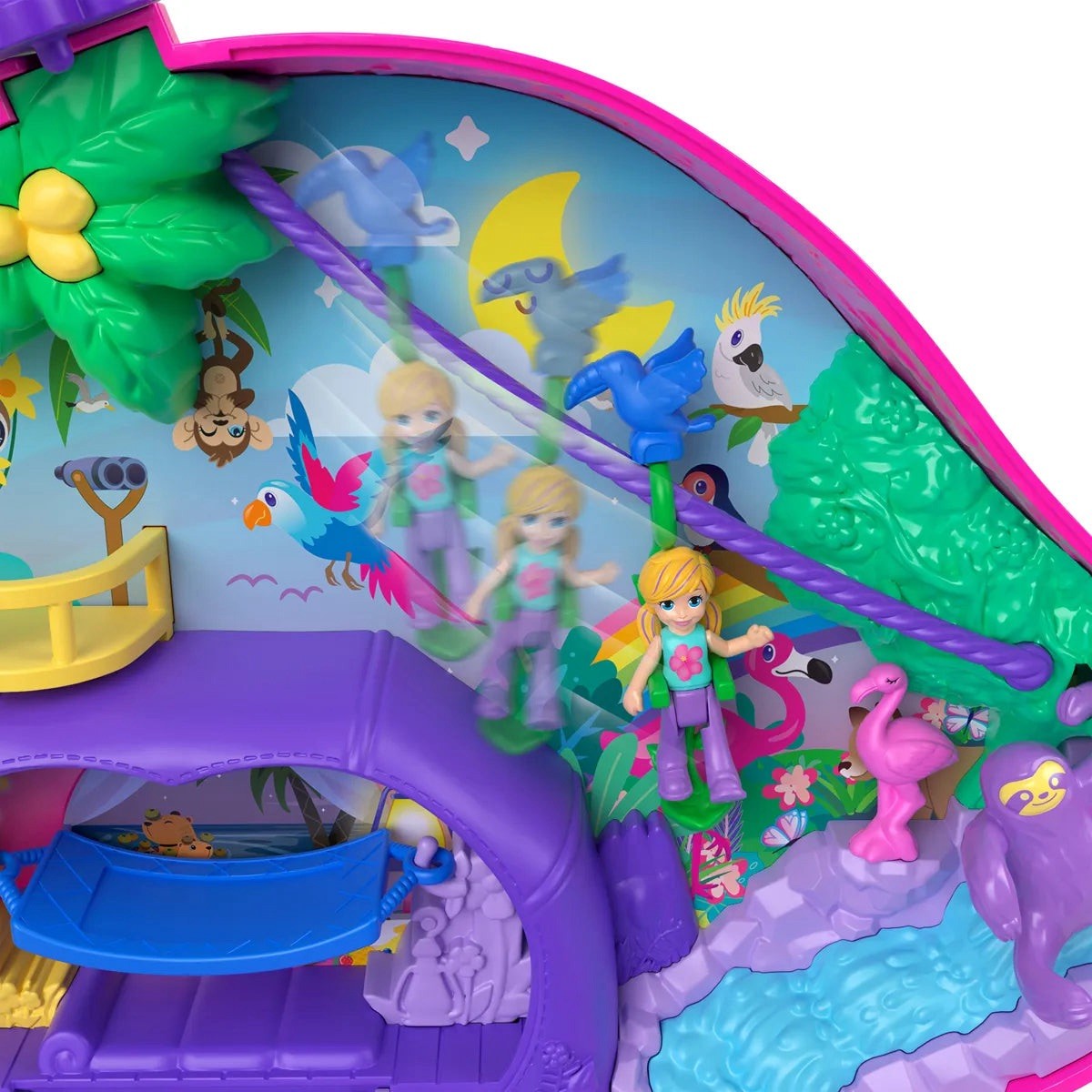 Polly Pocket Pink Sloth Plastic Case With Figures And Accessories – Mattel