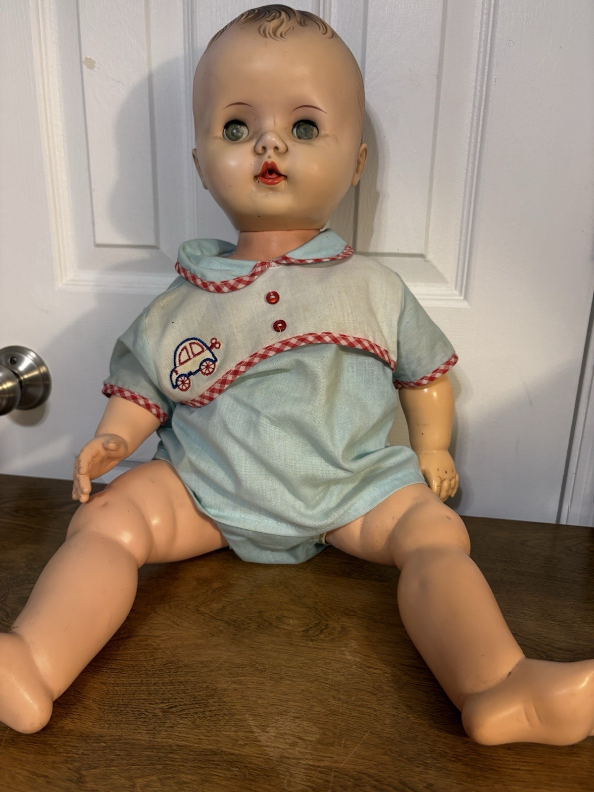 Vintage 1950’s 24 inch hard plastic doll, eyes move. Creepy doll
