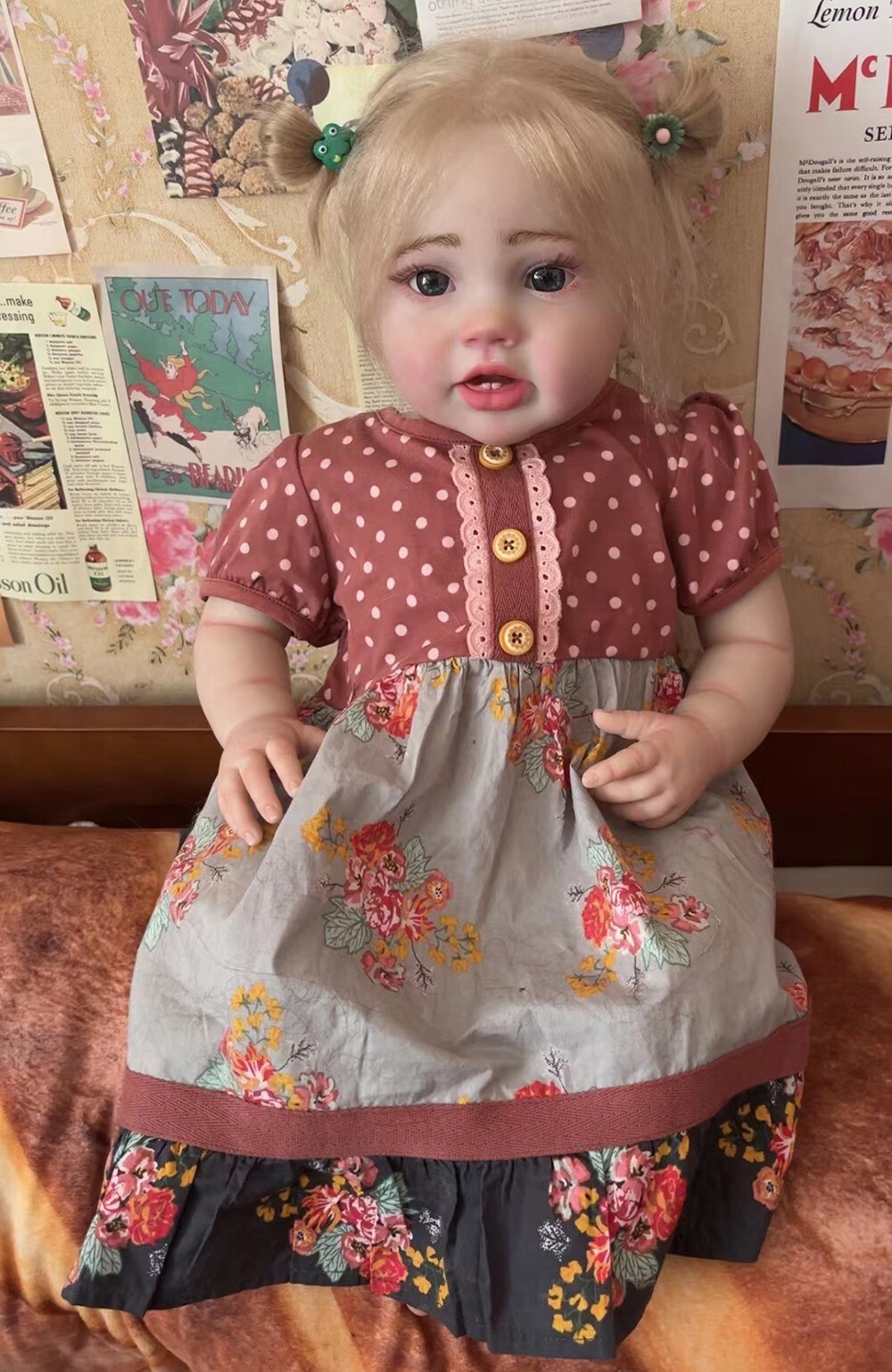 24in Reborn Baby Doll Hand-Rooted Mohair Lifelike Newborn Girl Birthday Gift Toy