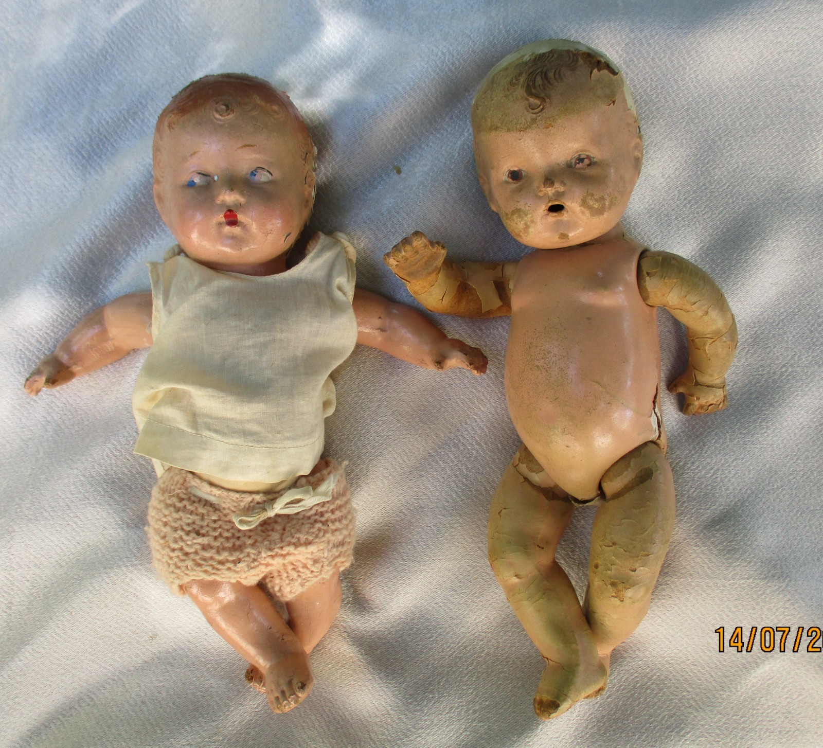 Lot Of 2 Small Vintage Composition Baby Dolls. REPAIRABLES
