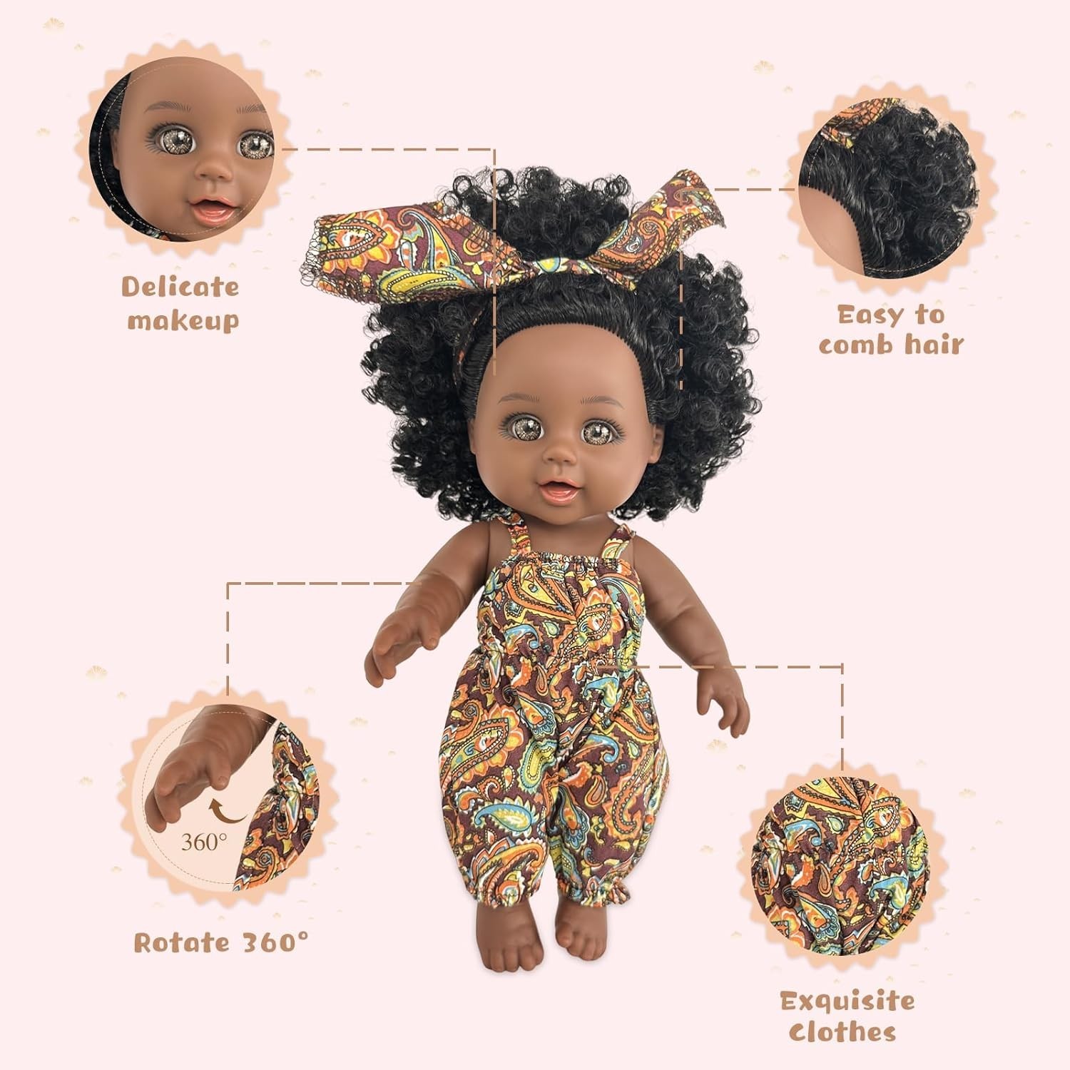 Black Baby Doll in Take Along Backpack Carrier, 10in American African Girl Do…