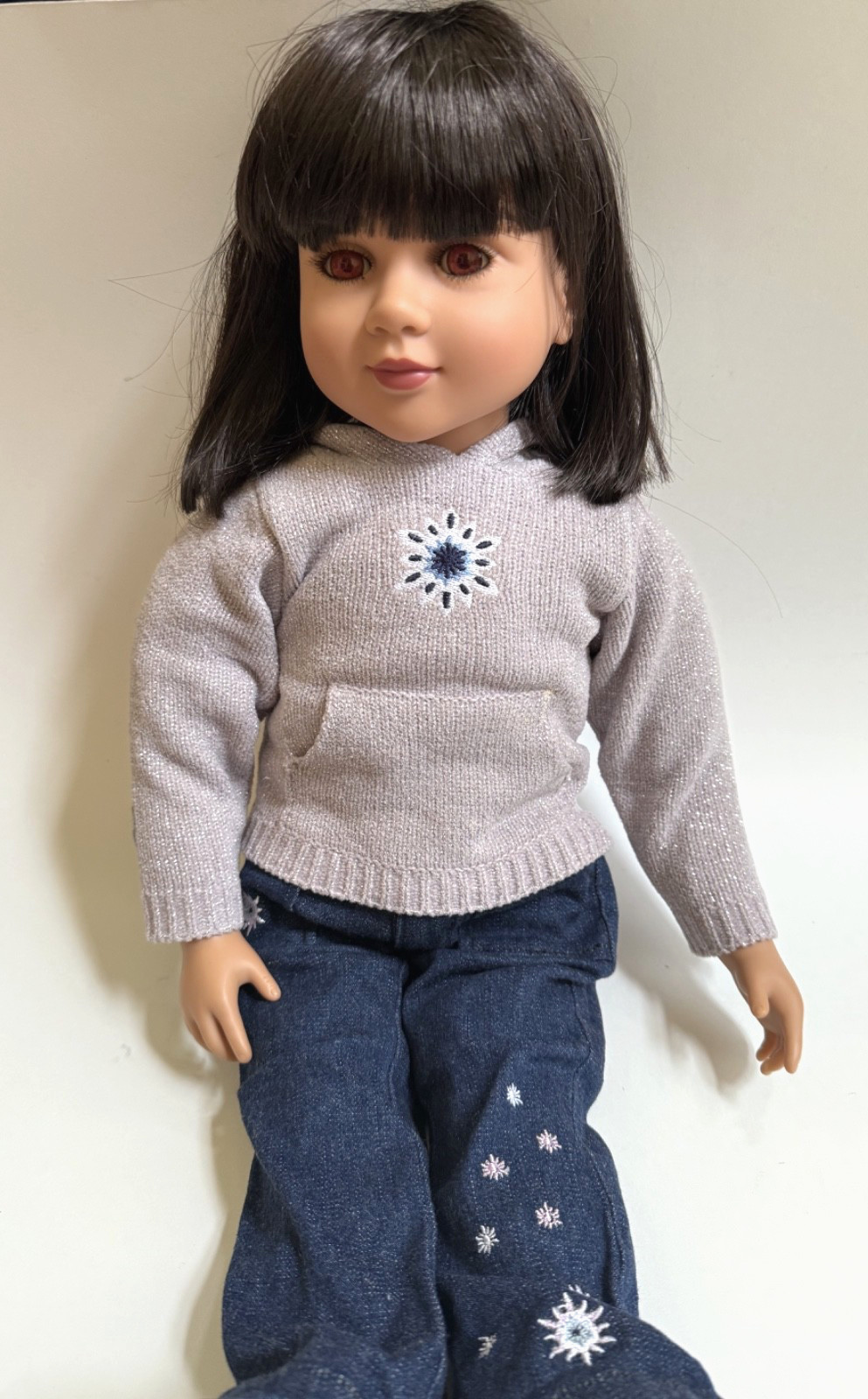 Vintage MY TWINN 23″ Doll Dark Brown/ Black Hair, Brown/ Amber Eyes with Outfit,