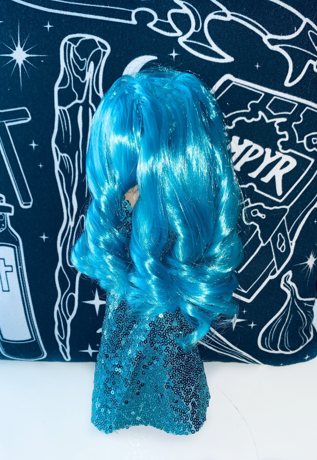 Rainbow High Custom Hali Blue Sequin Dress Purse Heels
