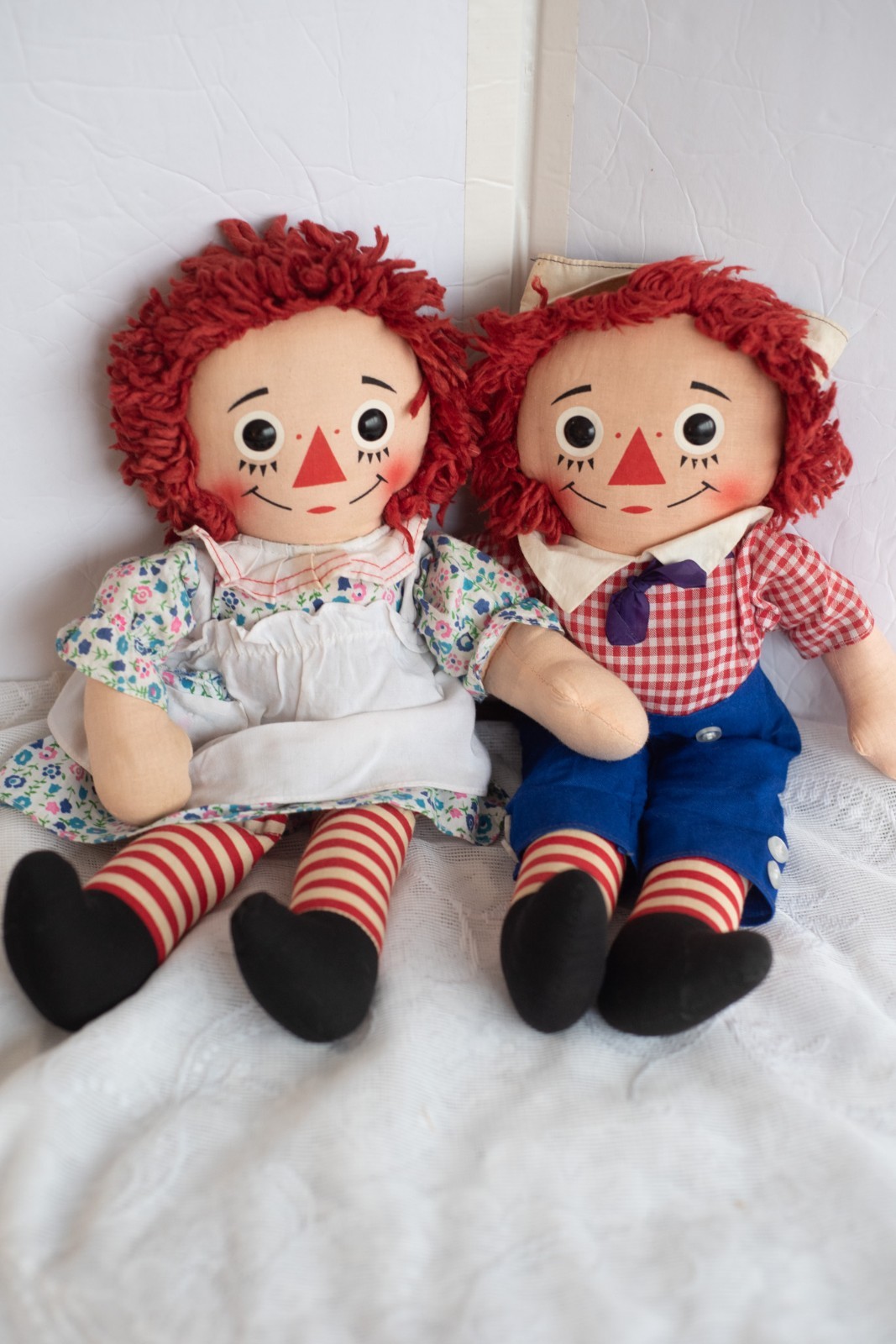 16″ Pair Vintage Knickerbocker RAGGEDY ANN & ANDY Cloth Dolls (#9)