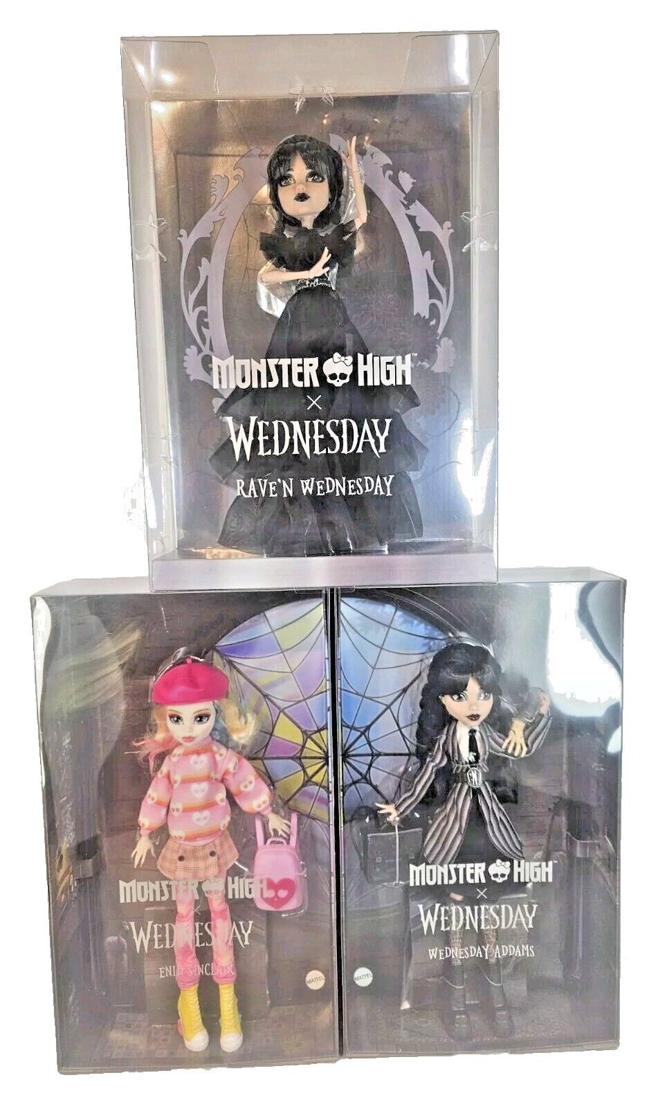 Monster High x Wednesday Dolls Lot of 3 Addams Enid Rave’N Dance NEW