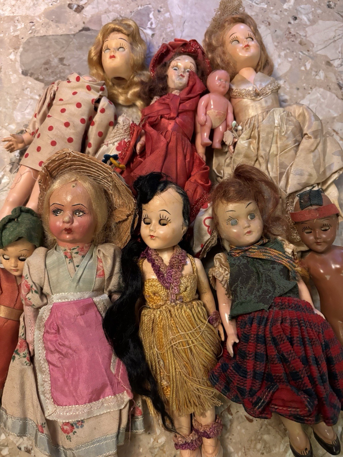 Vintage 40’s 50’s 60’s Small Doll Lot X9 Dolls