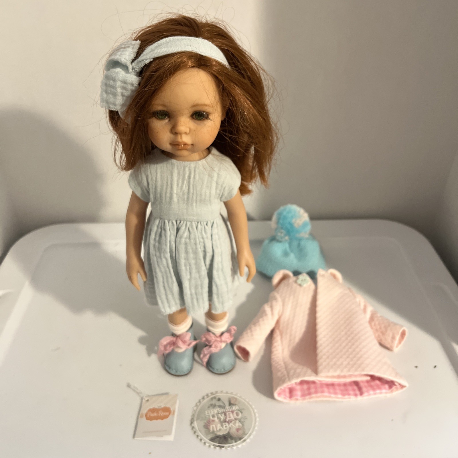 Custom Paula Reina Doll 13″ blue eyes and brown Hair Freckles With Extra Clothes