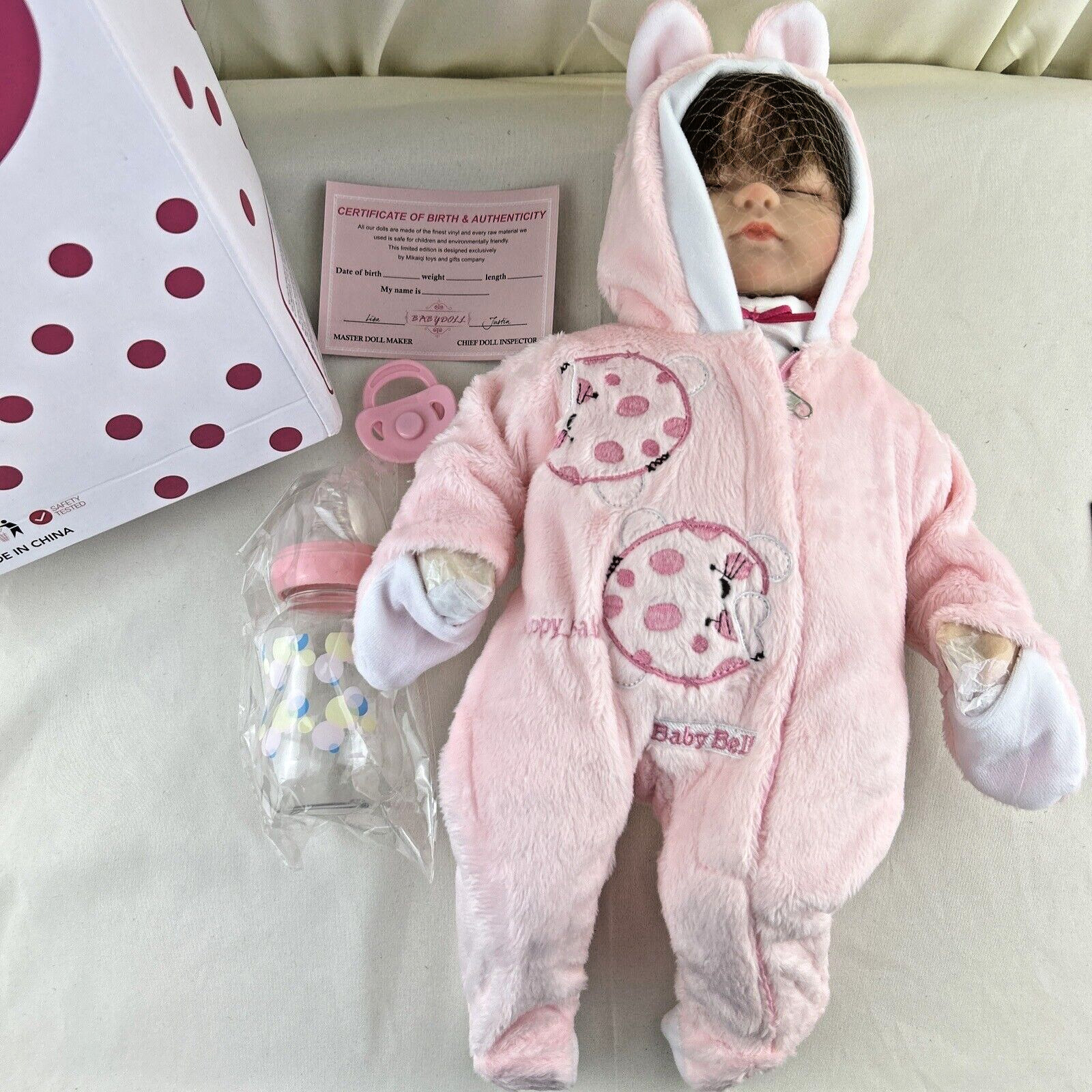 Kaydora Baby Doll Realistic Soft Baby Bell Pink Bunny Pajamas