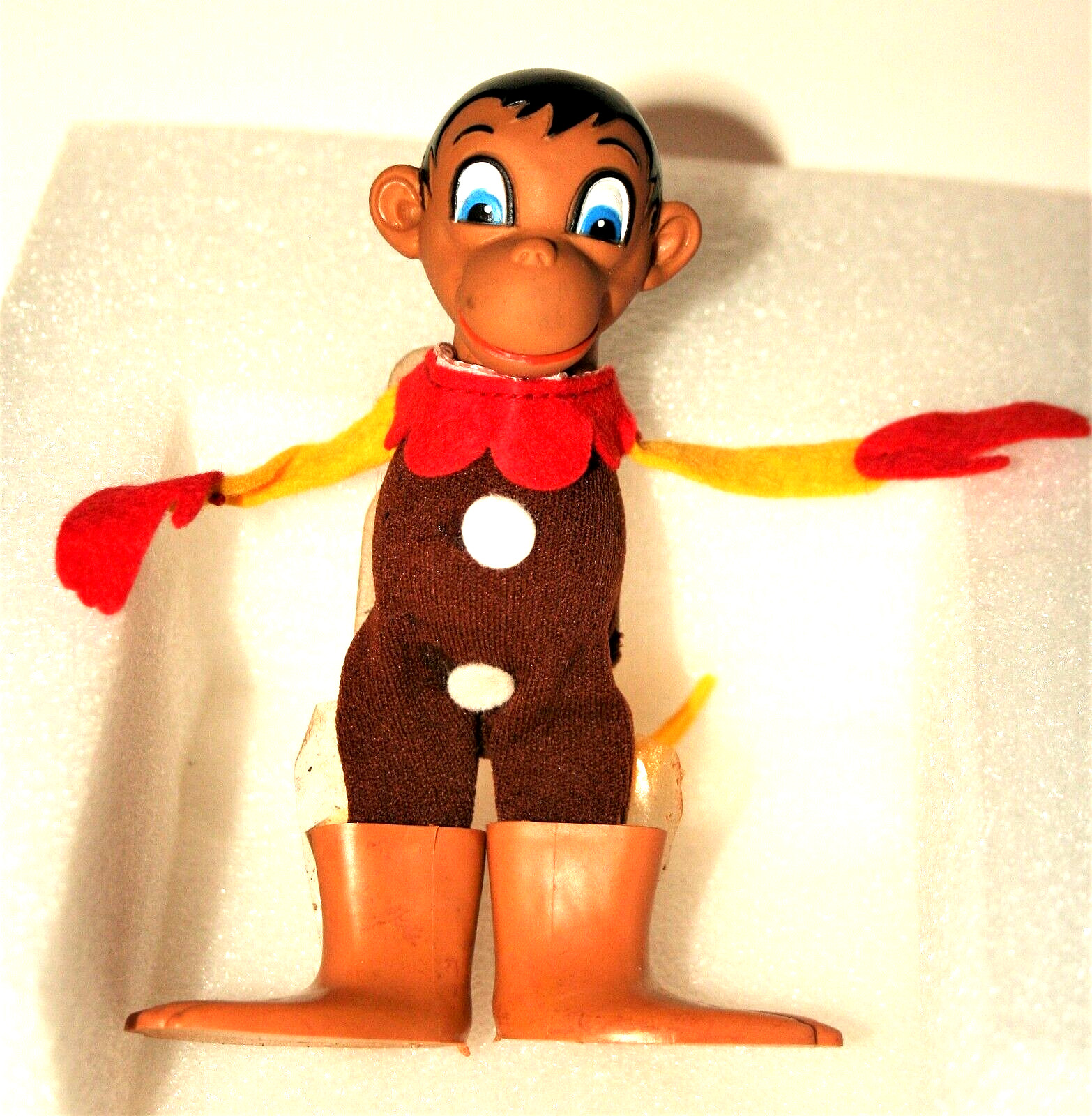 Vtg Cloth & Plastic Monkey 5″ Finger Puppet Doll Hong Kong 1970s New NOS