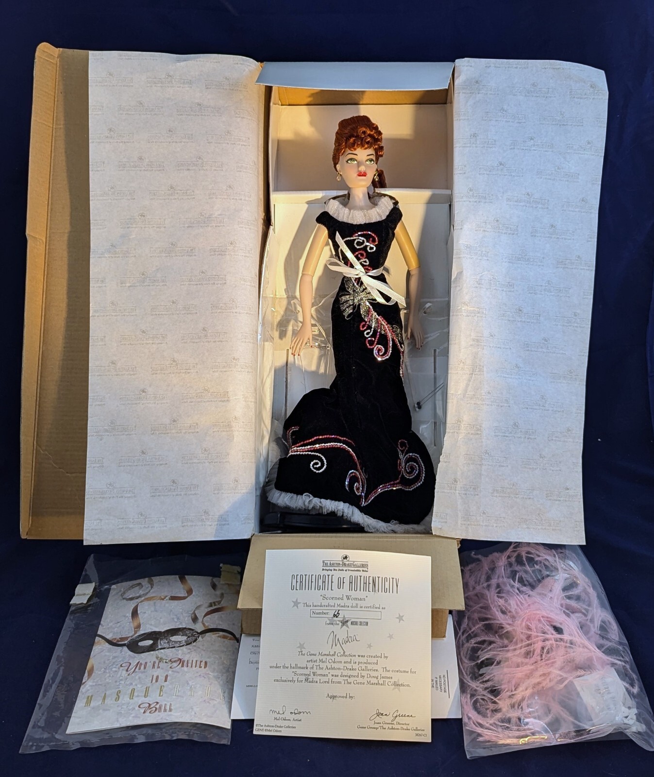 ASHTON DRAKE GENE DOLL MADRA SCORNED WOMAN MASQUERADE BY MEL ODOM COA NUMBERED