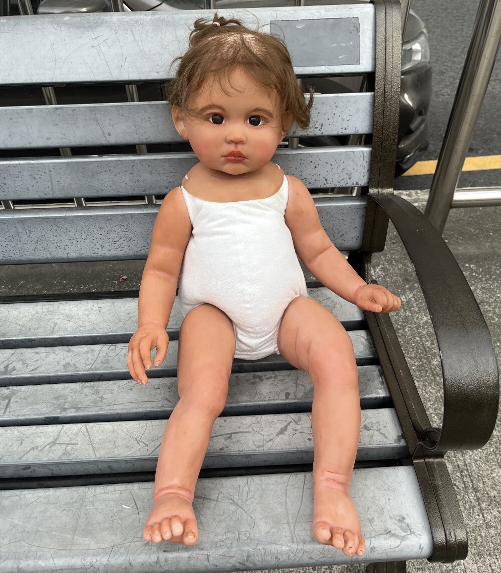 28in Painted Reborn Dolls Kit Girl Toddler African American Dark Skin Realistic