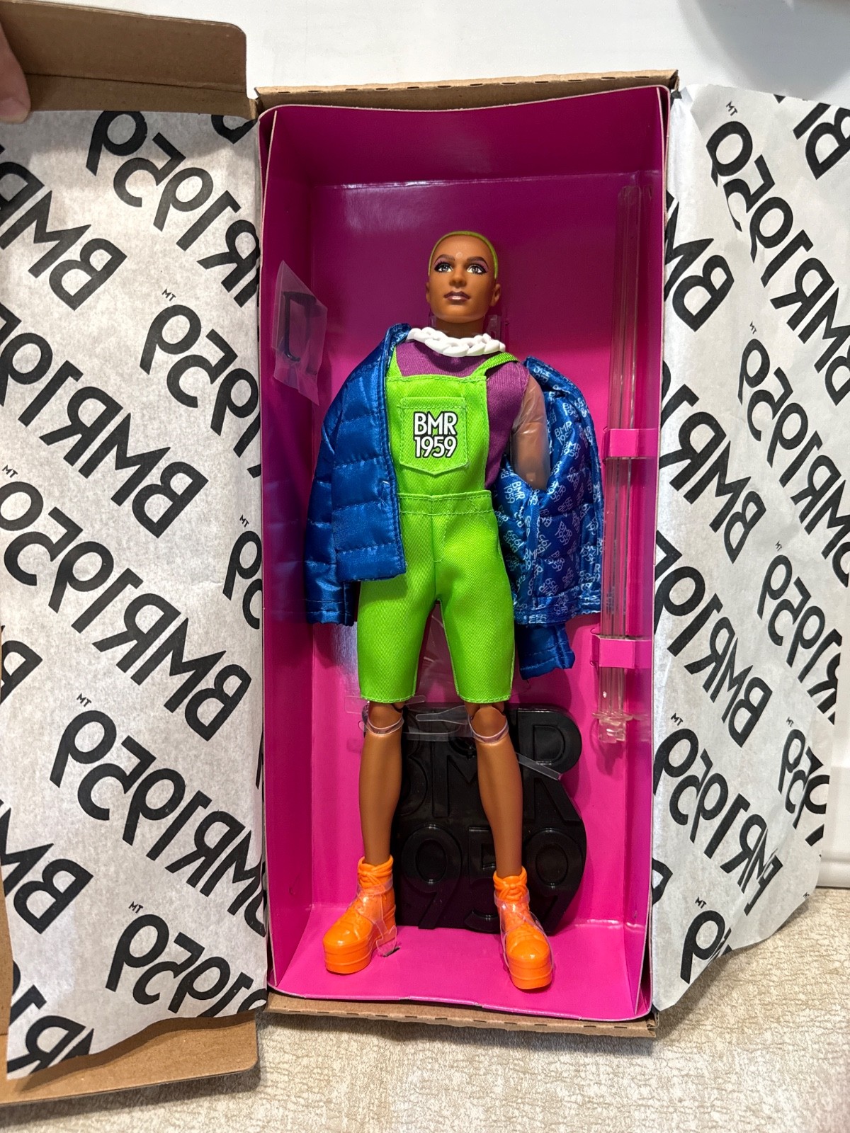 BMR1959 Ken Barbie New! GHT96 Puffer Jacket, Overalls, Green Hair, Boots, NIB