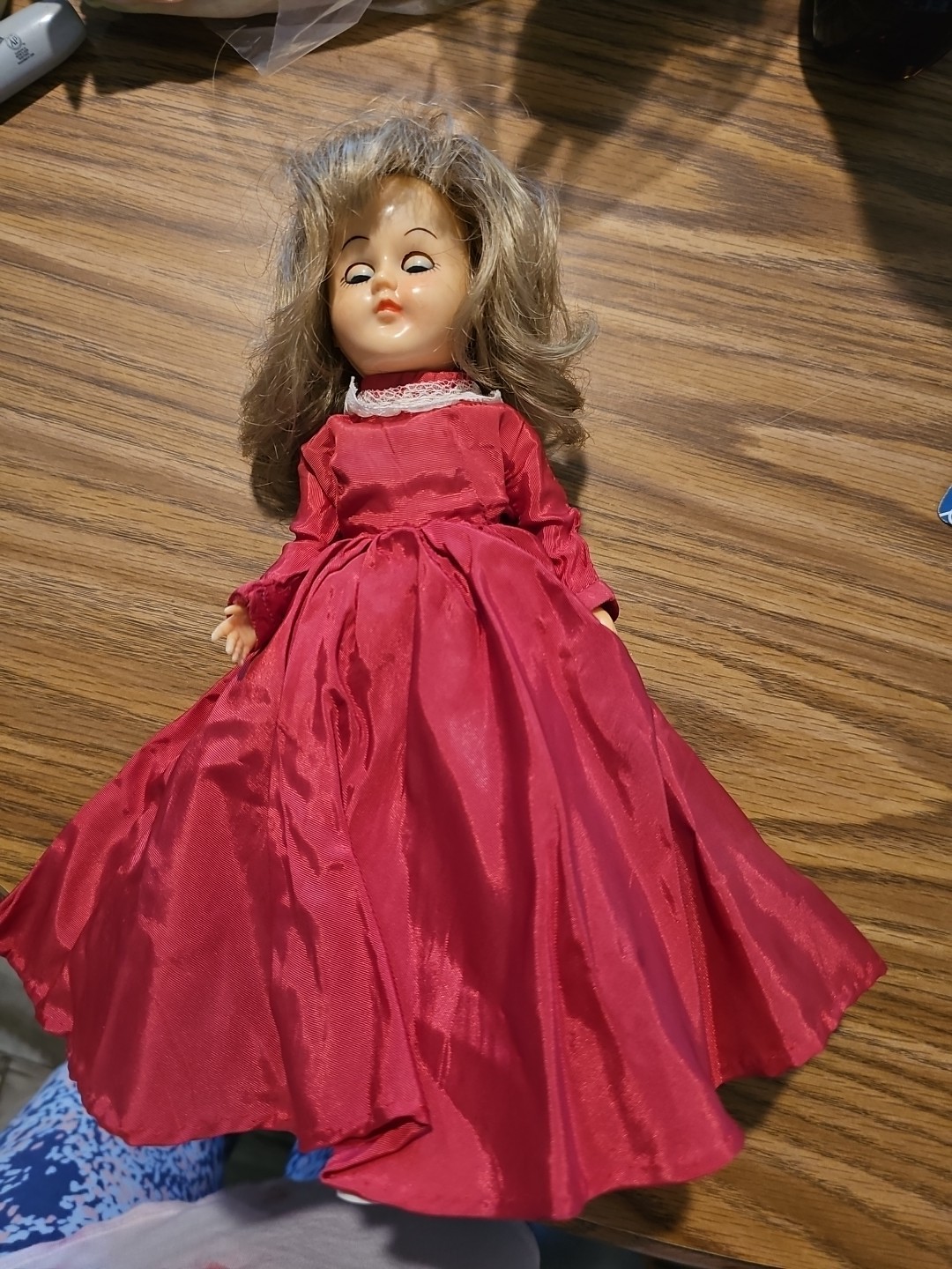 Vintage Doll Sleepy Eyes 11.5 Inches Tall Shoes Dress Bow In Hair Matches Dress