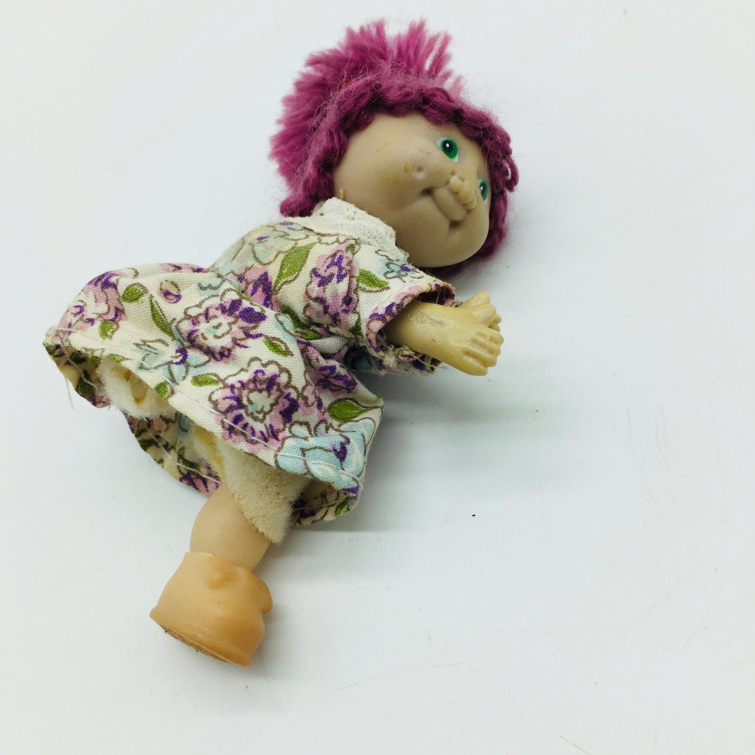 Cabbage Patch Style Baby Doll 3.5 in Soft Body Purple Yarn Hair w/Dress