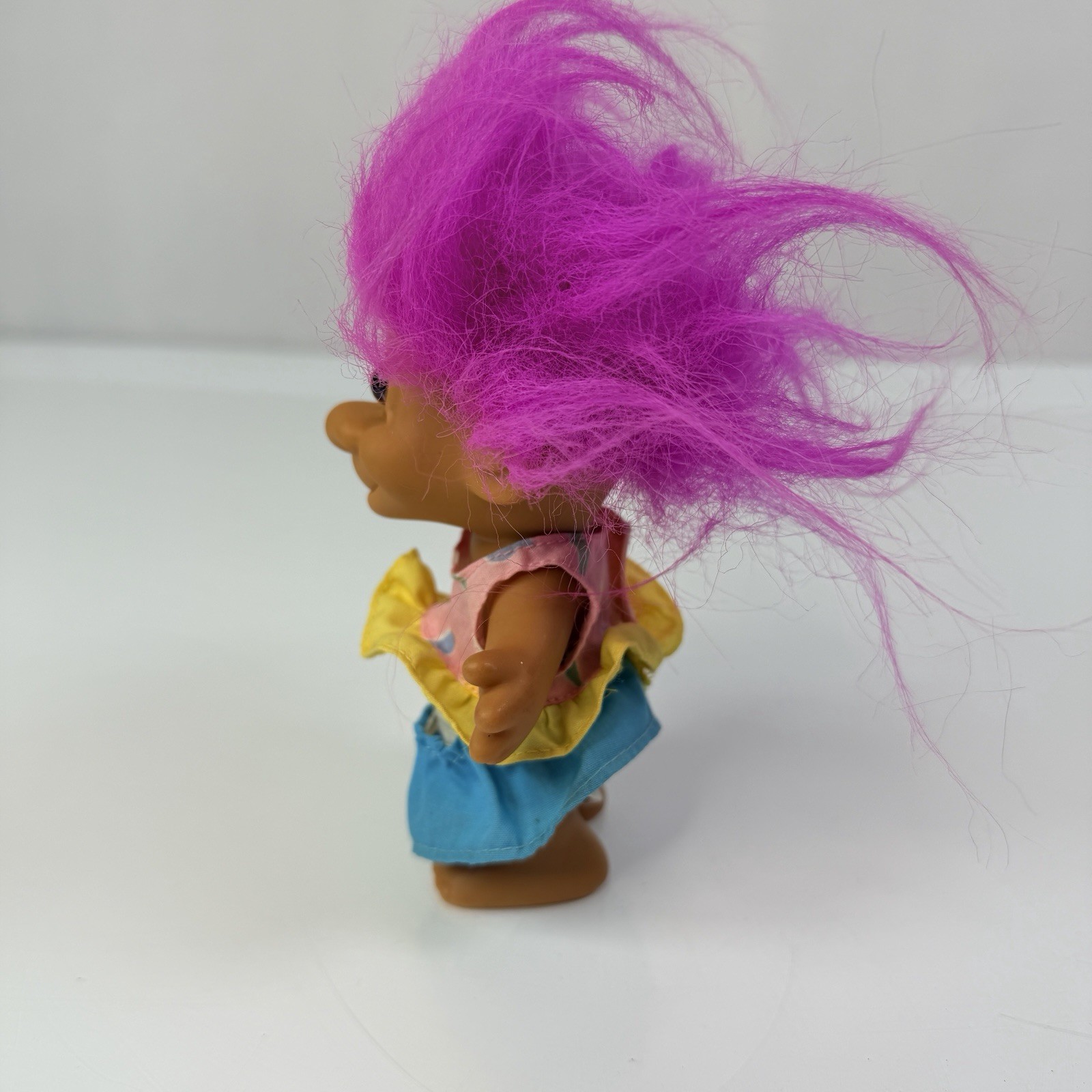 Vtg 90s Russ Mini Easter Troll 4” inch Pink Hair Toy Colorful Outfit