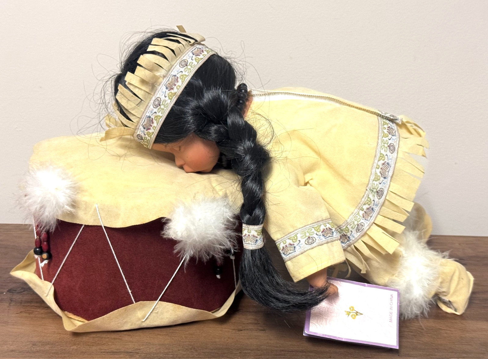 Goldenvale Collection Native American 13″ Doll Mairead Sleeping on Her Drum