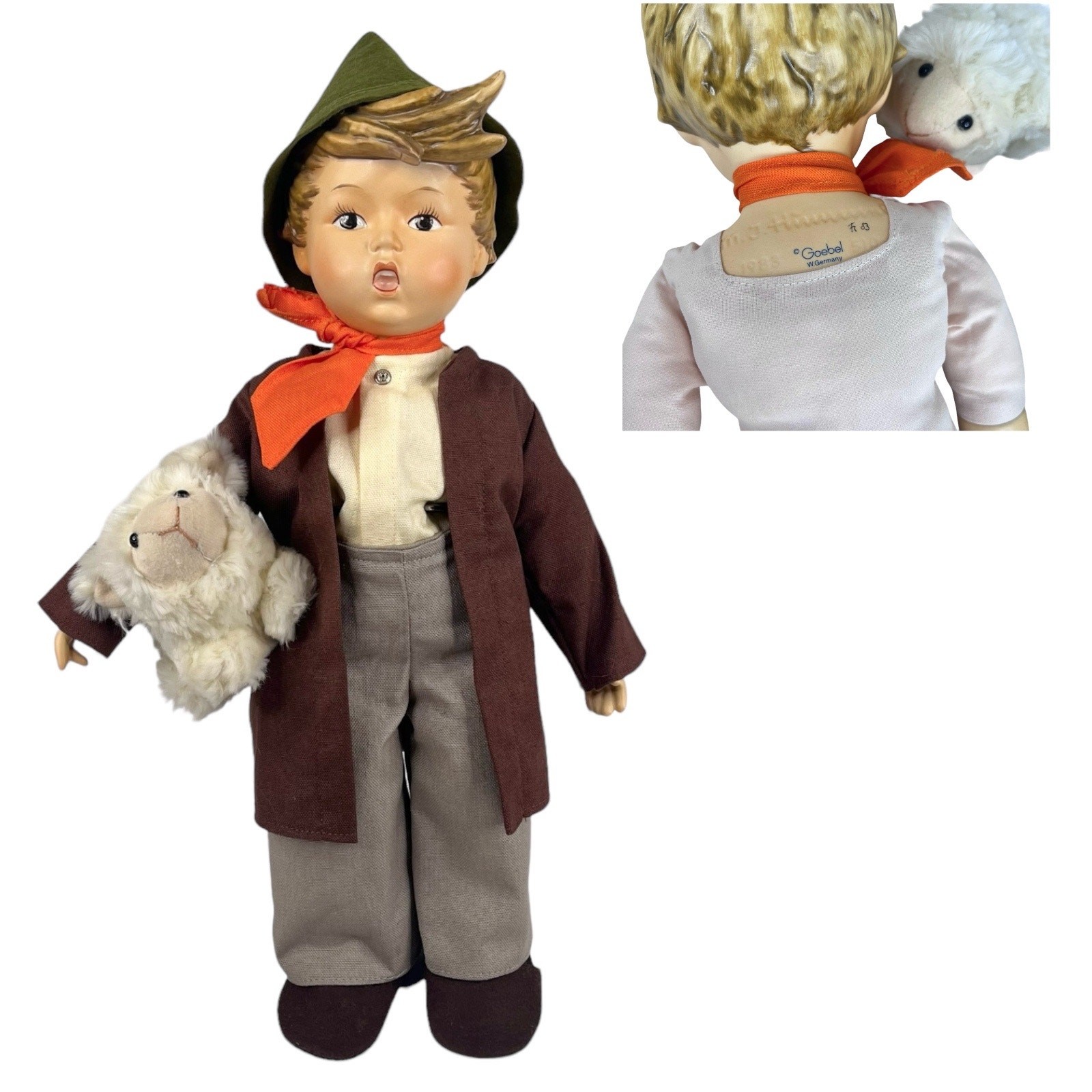 Hummel Porcelain Doll Lost Sheep Boy 15″ Outfit Plush Lamb Goebel West Germany