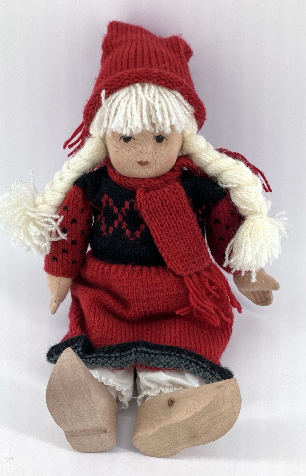 VTG 13” Nisse Gnome or Tomte Girl Doll Red Knit Hat & Dress Norwegian or Swedish