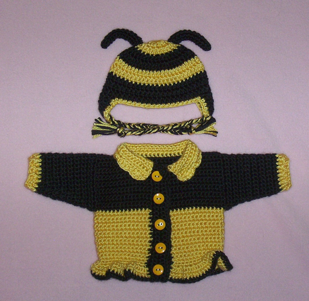 Doll Clothes Outfits, Crocheted Sweater, Bumble Bee Sweater Hat Fits 15-17″ Doll