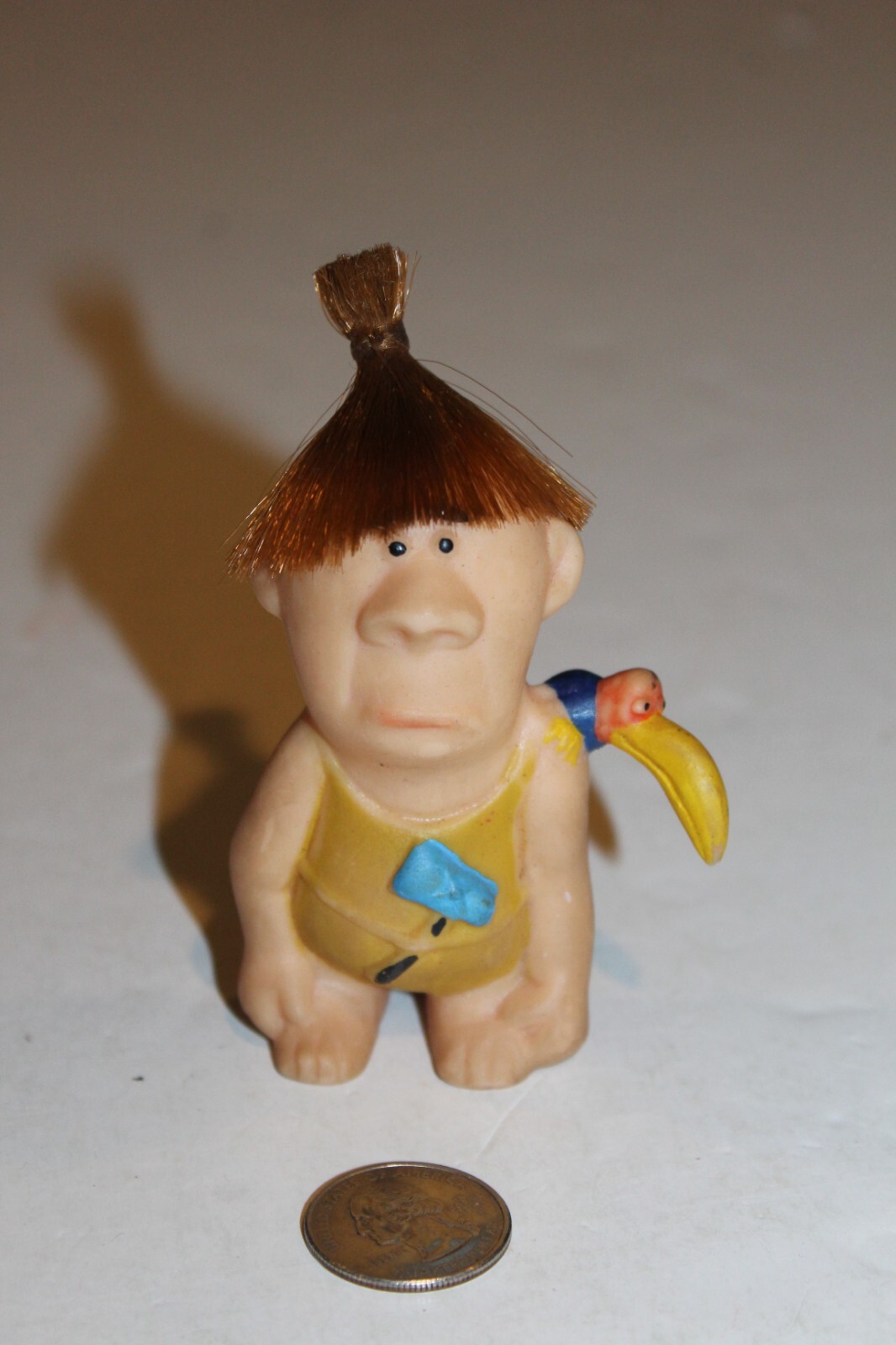 VTG 1960s Marx Toys Rubber Vinyl Caveman Figure W Toucan Bird RARE 4″ Troll HTF