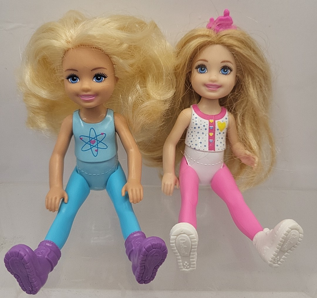 Mattel Barbie Lot of 2 Chelsea Dolls Painted on Clothing Blonde 5.5 Inches Tall