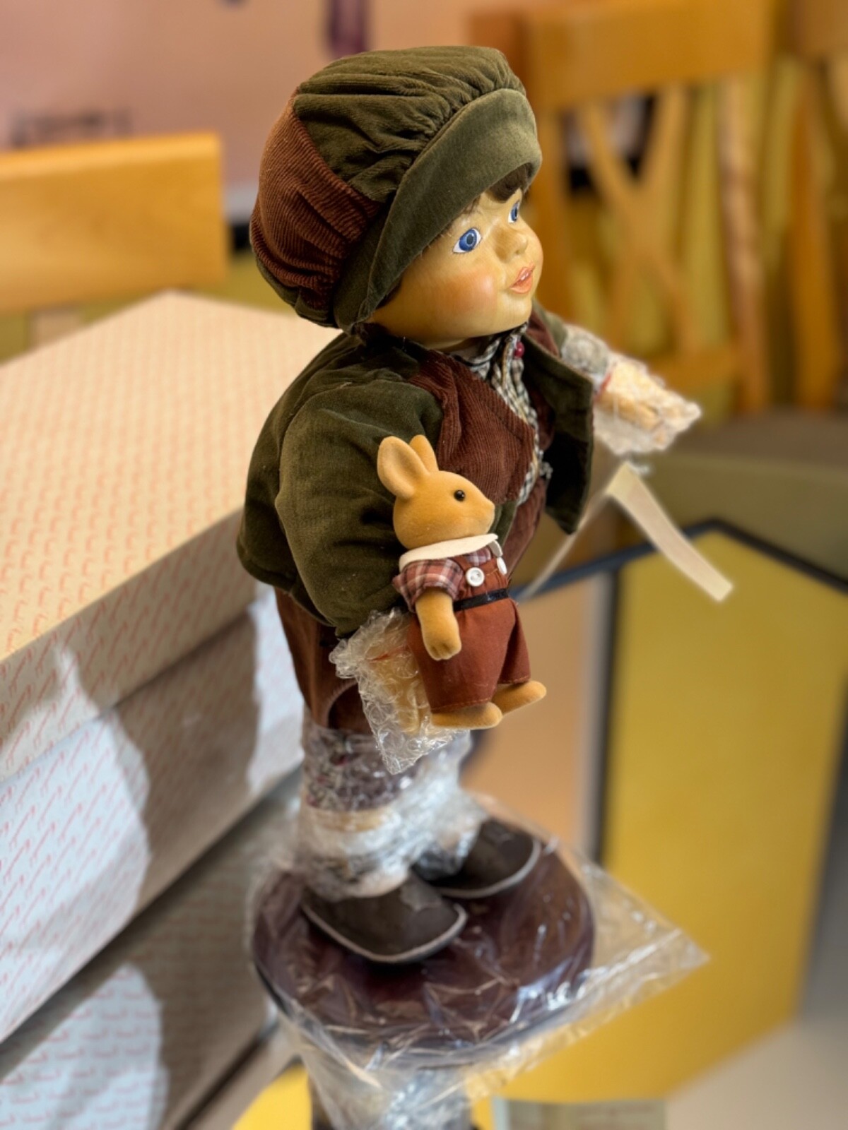 Handcrafted Doll “Michael” By CAMELOT w/ Toy Rabbit 15″ NEW NRFB HAND PAINTED.