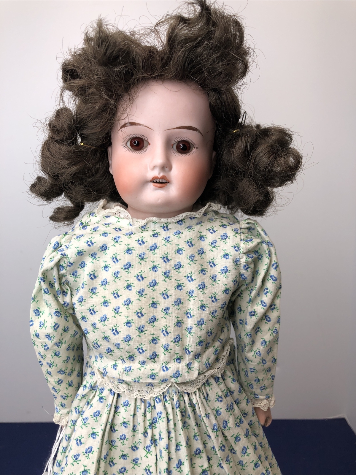 15″ Antique Armand Marseille Mable Bisque Doll Leather Body BR Stat Eyes #SF