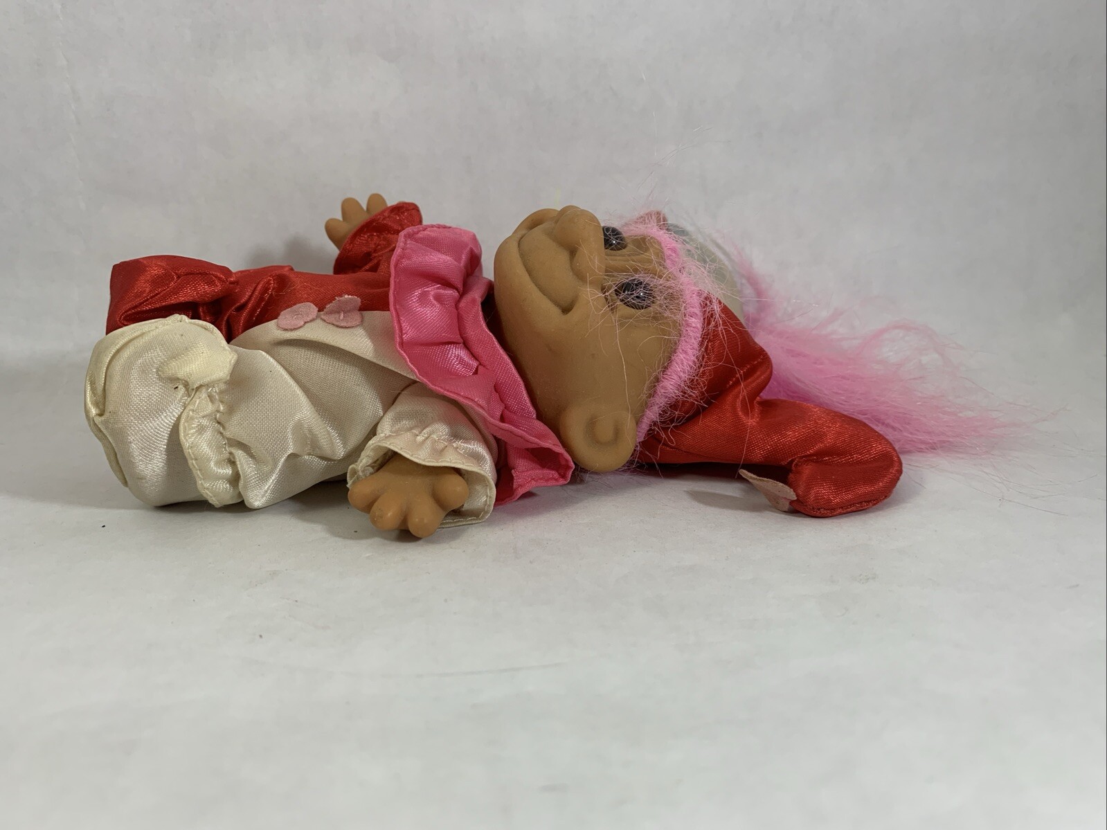 Jester Troll Doll Red & White Suit Vintage Russ 5 inch Figure Pink Hair