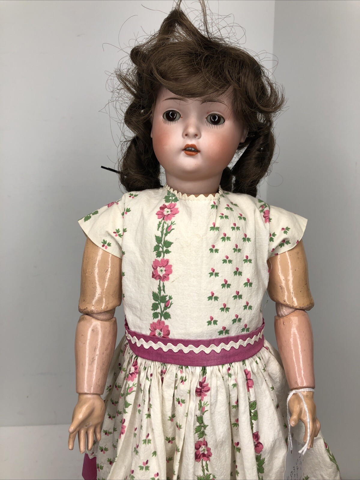 17.5” Antique Hertel Schwab Bisque Doll Germany 136/4 Compo Body BR SL Eyes #SF2