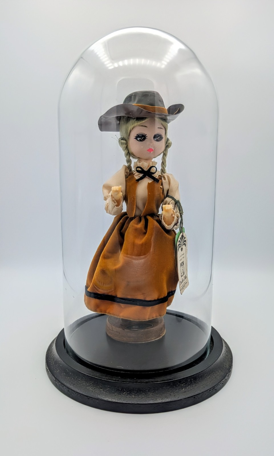 Vintage Bradley Dolls “Miss Ellie” Figurine Under Glass Dome Western Girl