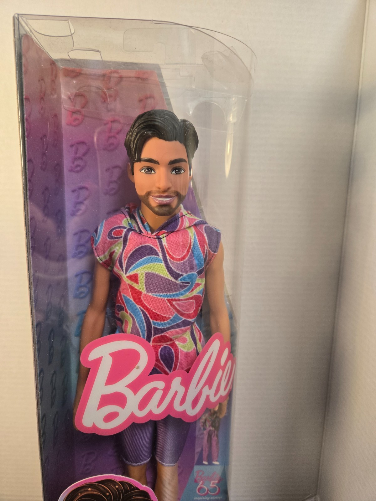 Barbie Ken fashionista #227 65th Anniversary 2024 NIB; bearded, colorful hoodie
