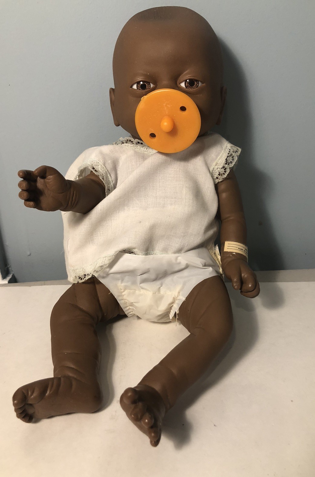 Vintage Black brown Baby Anatomical Correct Made In China 12” Long Male