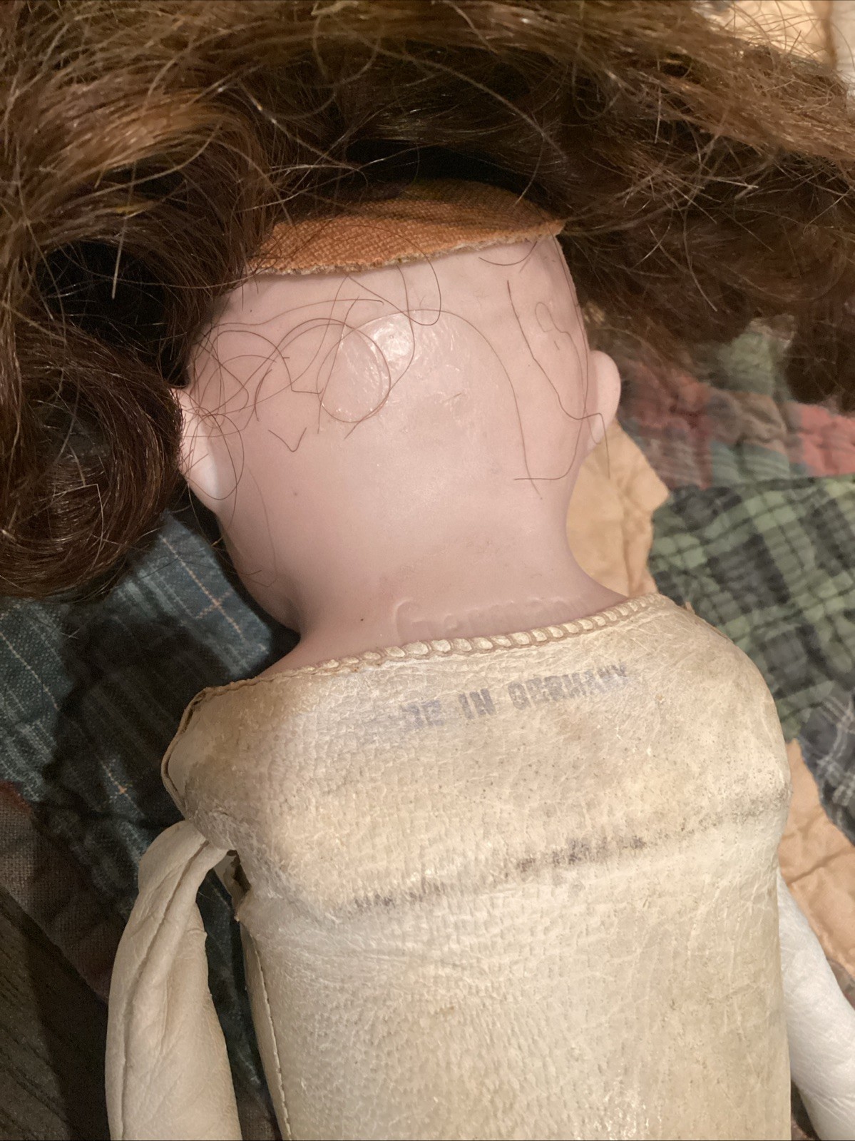 Vintage Germany Bisque Head Doll Leather Jointed Body 14”