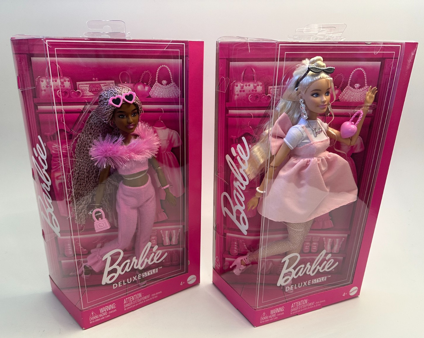 Barbie Deluxe Style Barbie dolls #3 blond hair & #4 pink/brown braided hair NIB