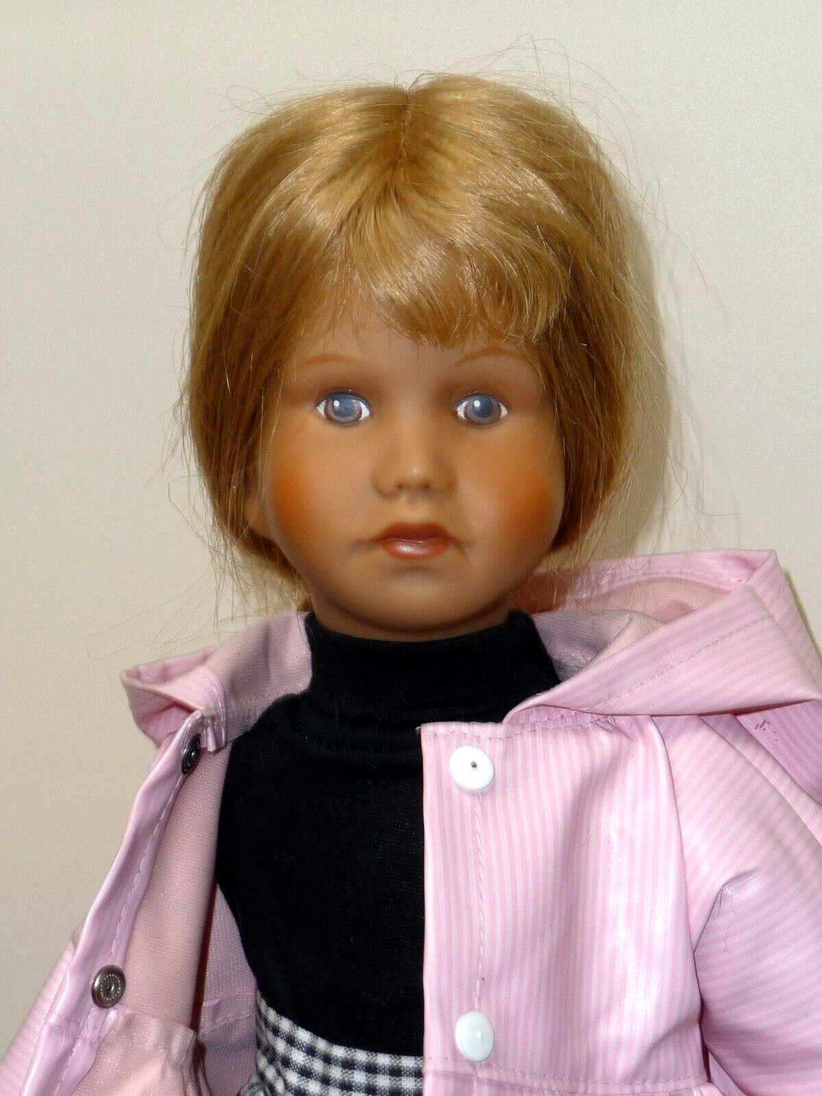 14″ German Karin Heller Vinyl & Cloth Doll w/ Blonde Human Hair Wig, Tag #r