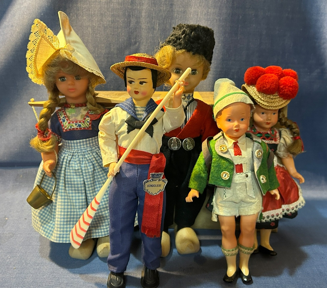 Vintage Doll Lot Of 5 Mixed Dolls Of Boy and Girl Dolls Gondoliere,Smoker,& More