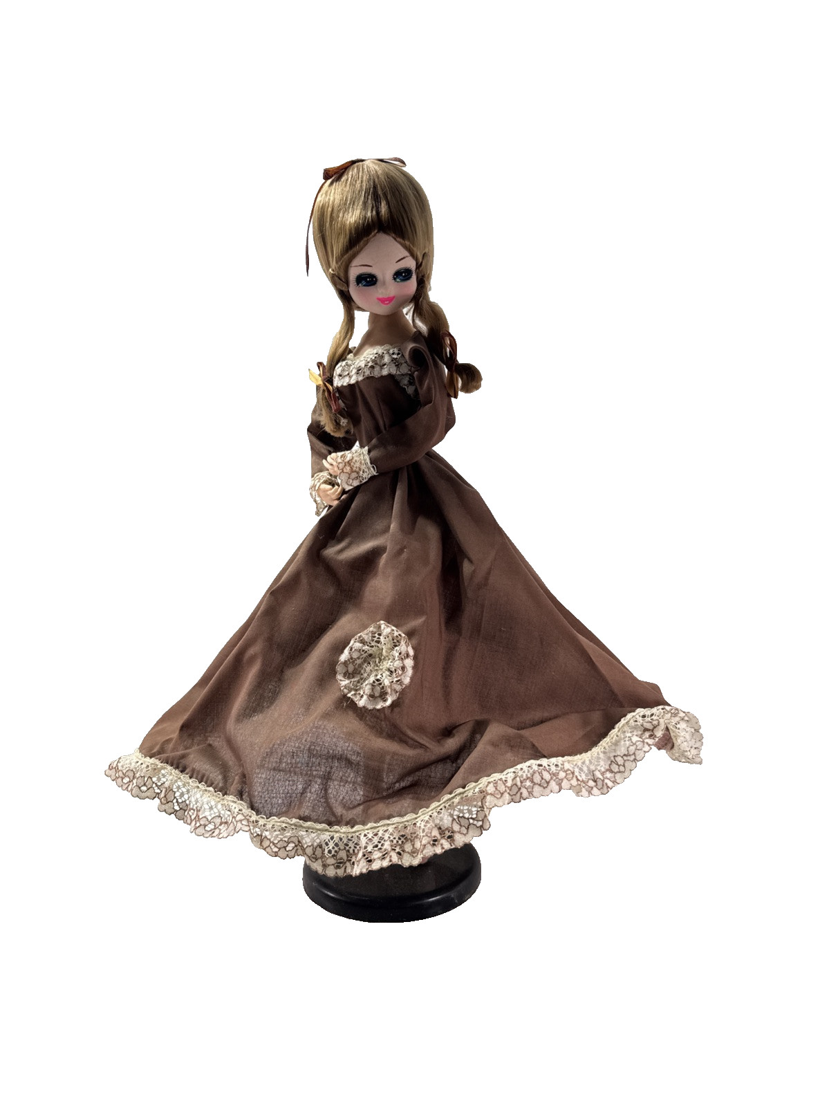 Vintage BIG EYES BRADLEY 19″ DOLL Light Brown MCM Korea Brown Dress