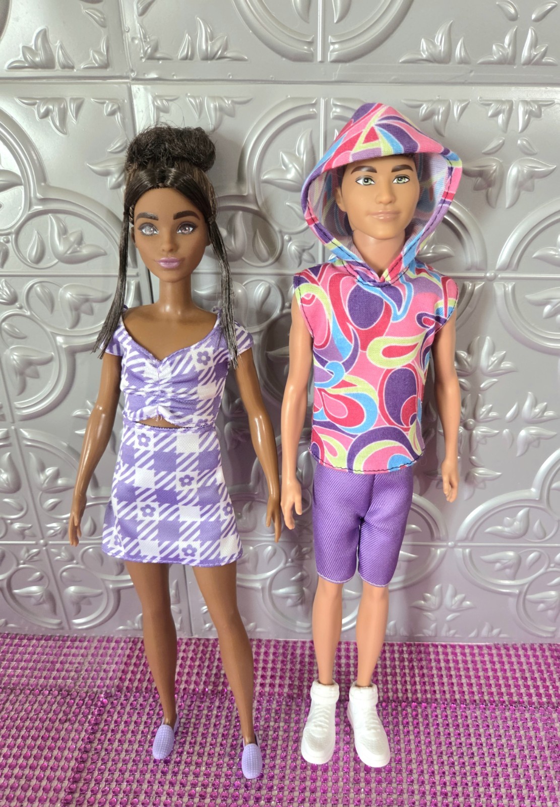Barbie Fashionista 210 Standard Doll + 199 Purple Dress Hybrid Ken Outfit Lot #2