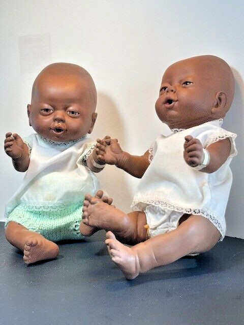 Vtg African American Anatomically Correct Newborn Twins Vinyl Lifelike Girl Boy